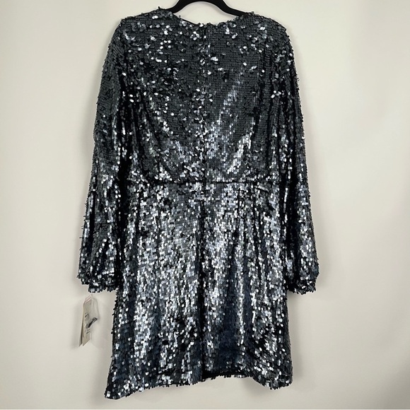 French Connection Bisma Sequin Long Sleeve Faux Wrap Cocktail Dress sz 12 NWT - Picture 7 of 15